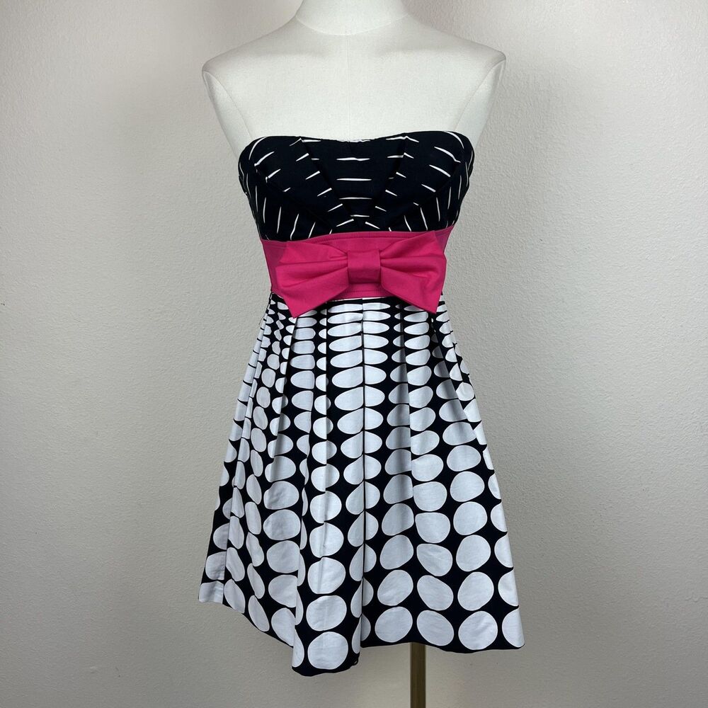 Speechless Dress Juniors 3 Black White Polka Dot Strapless Bow Party Y2K